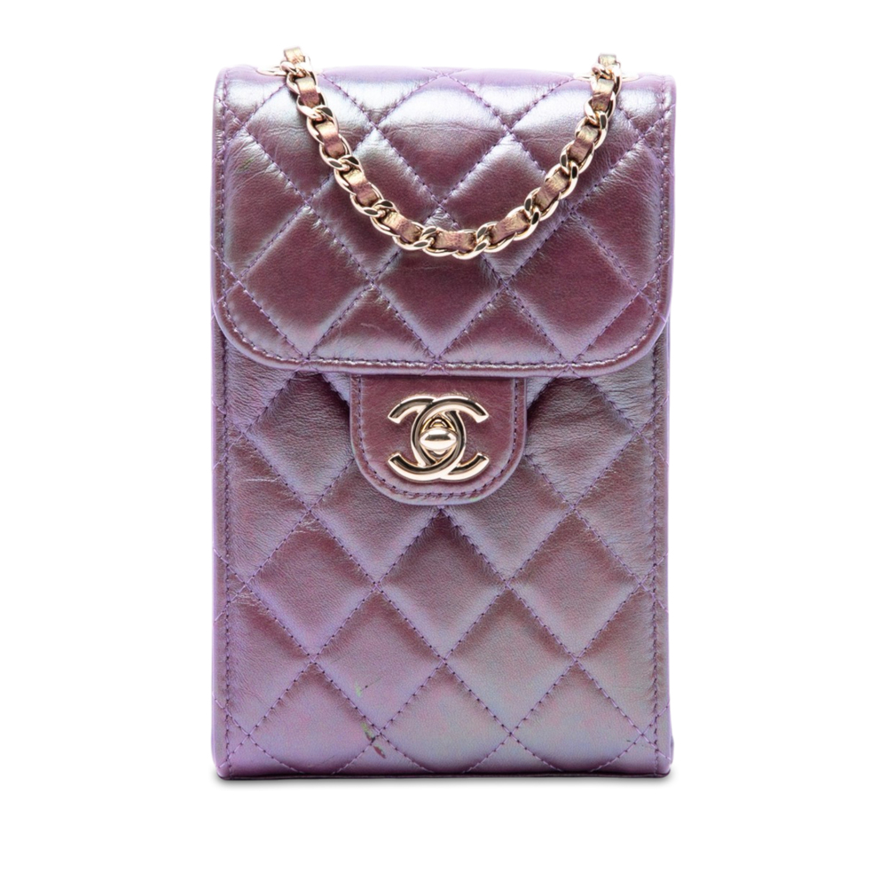 Pre-Loved Chanel CC Quilted Iridescent Lambskin Phone Holder with Chain